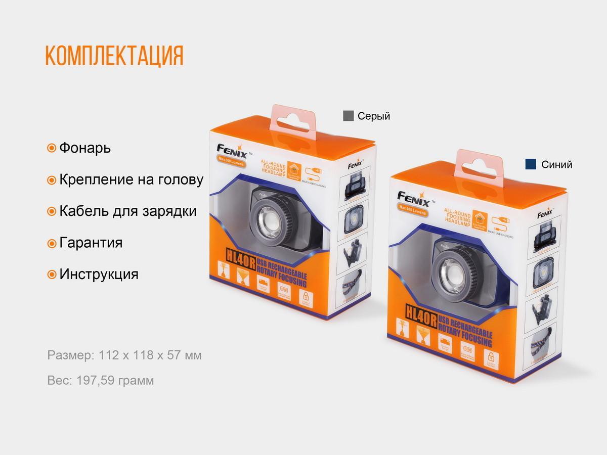 Фонарь налобный Fenix HL40R Cree XP-LHIV2 LED серый HL40RGY - фото 12