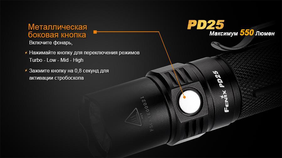 Фонарь ручной Fenix PD25+16340 USB - фото 6