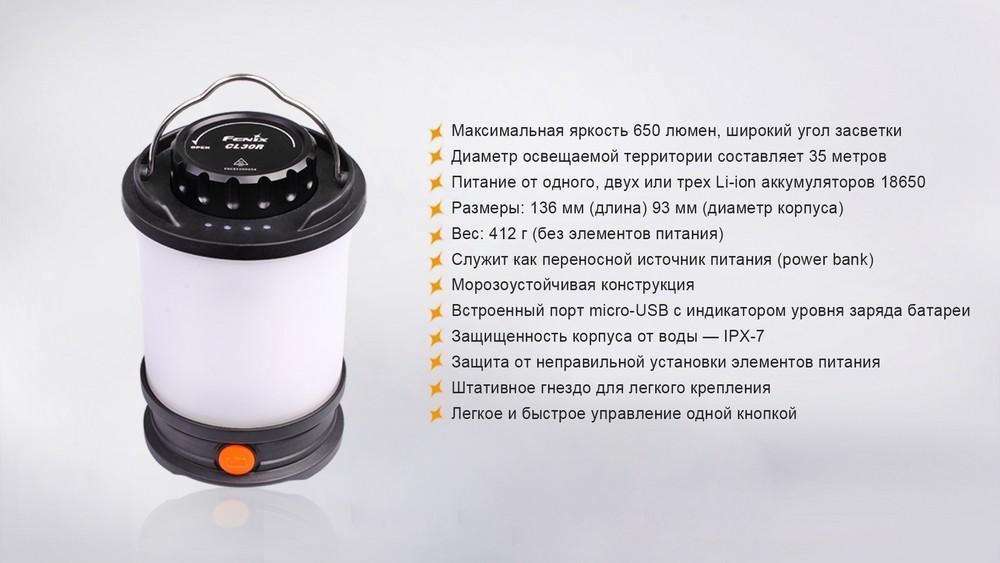 Фонарь кемпинговый Fenix CL30R черный - фото 9