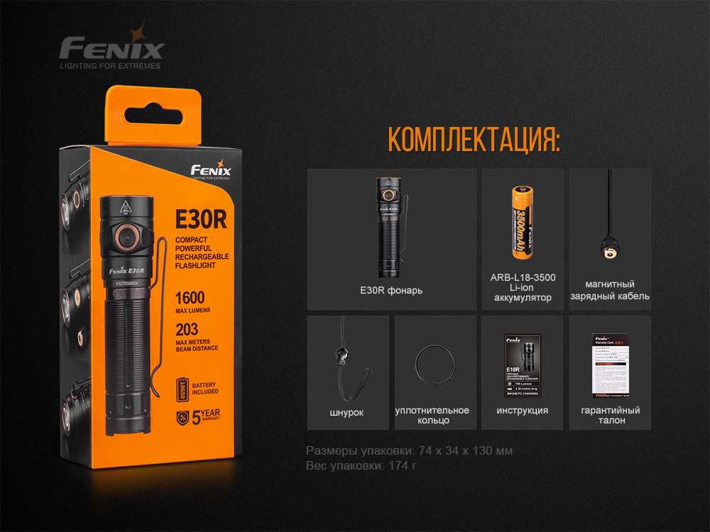 Фонарь ручной Fenix E30R Cree XP-L HI LED - фото 15