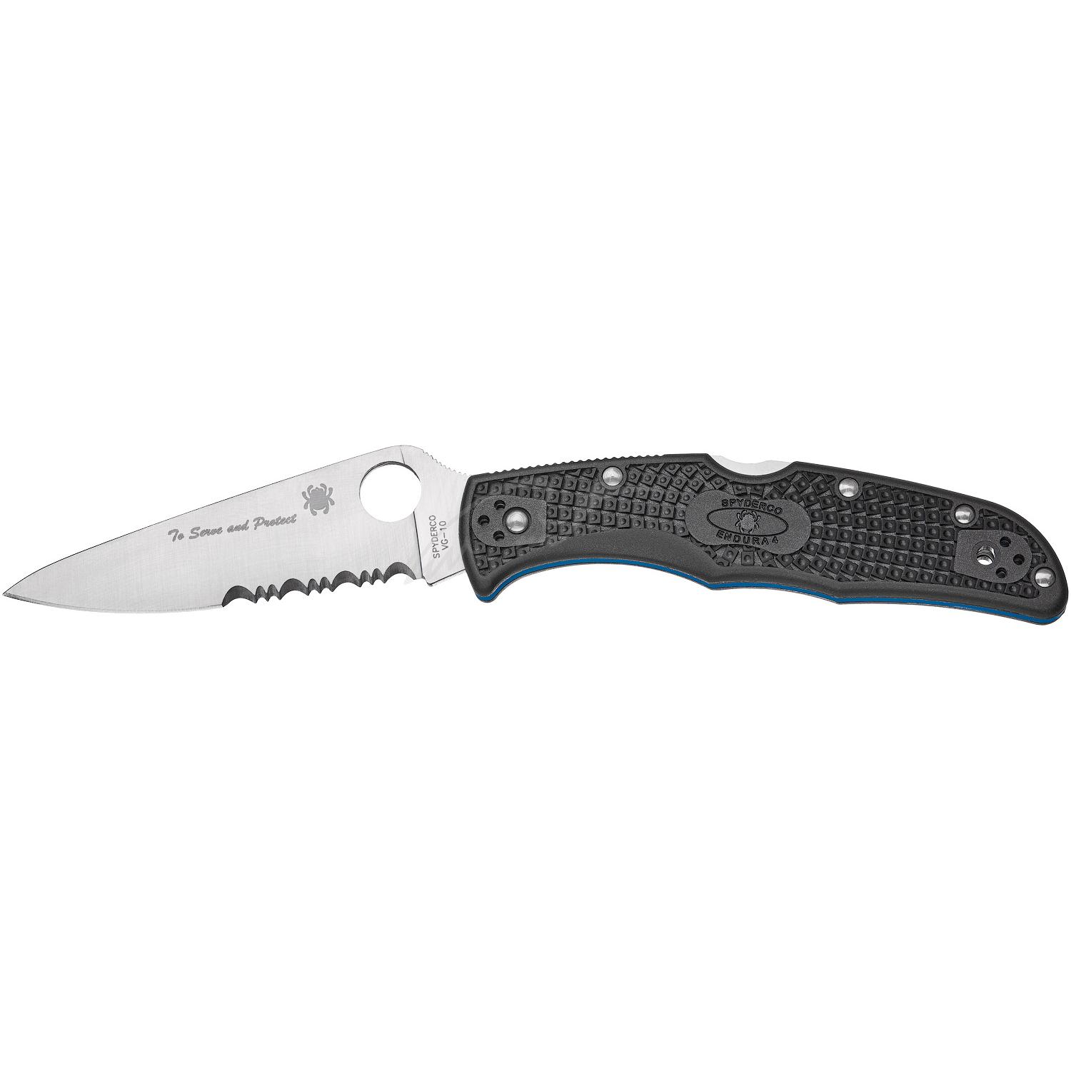 Нож Spyderco Endura 4 Thin Blue Line полусеррейтор C10FPSBKBL 87.14.82 - фото 1