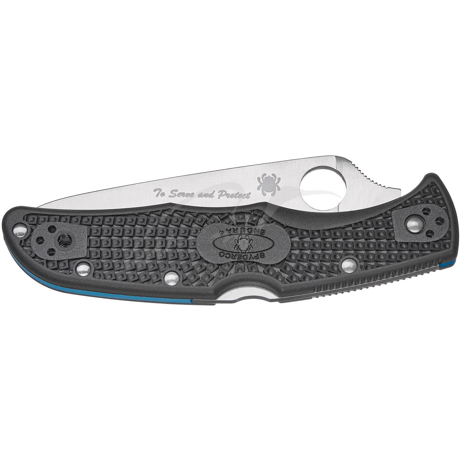 Нож Spyderco Endura 4 Thin Blue Line полусеррейтор C10FPSBKBL 87.14.82 - фото 3