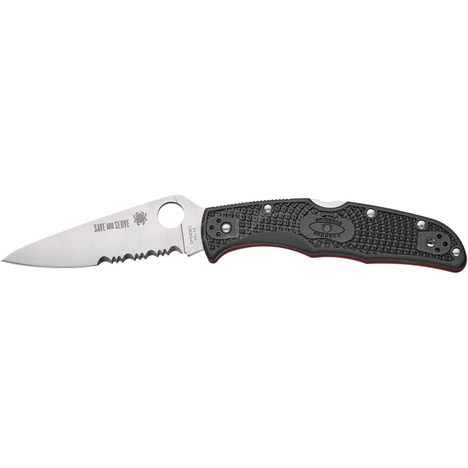 Нож Spyderco Endura 4 Thin Red Line полусеррейтор C10FPSBKRD 87.14.88 - фото 1