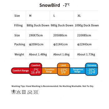 Фото Спальник з натуральним пухом Naturehike Snowbird NH20YD001, p-р L, коричневий 980 г